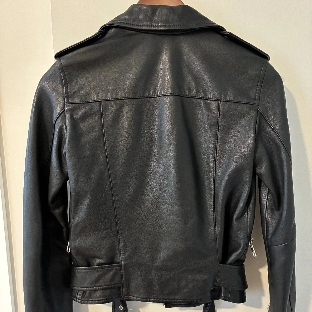 All Saints Leather Balfern Biker Jacket Size 0 - Picture 2 of 6